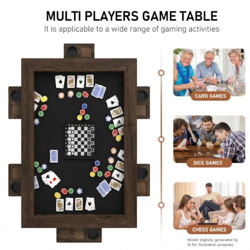 Convertible Board Game & Dining Table - 62" x 38" Poker Table for 4-6 Players