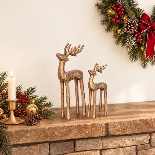 Gold Reindeer Figurines Set of 2 – Cast Iron Christmas Decor, Sziqiqi