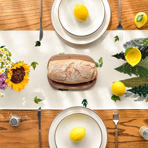 Artoid Mode Fallen Leaves Pine Trees Forest Summer Table Runner 13x60 Inch Beige-Green