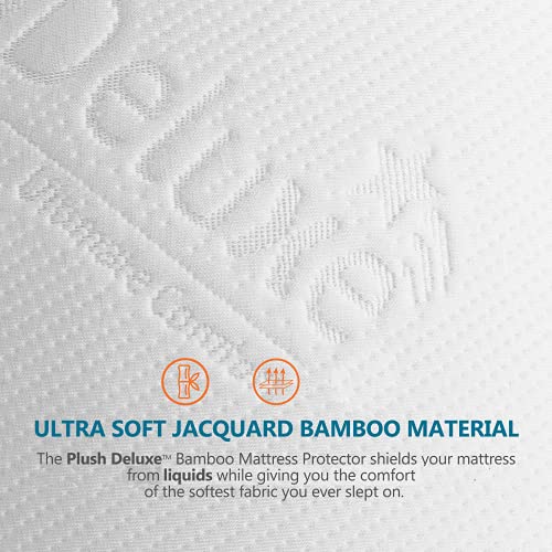PlushDeluxe Bamboo Waterproof Queen Mattress Protector - Breathable & Noiseless