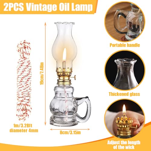 Clear Glass Kerosene Oil Lamps - 2 Pack Vintage Tabletop Lanterns