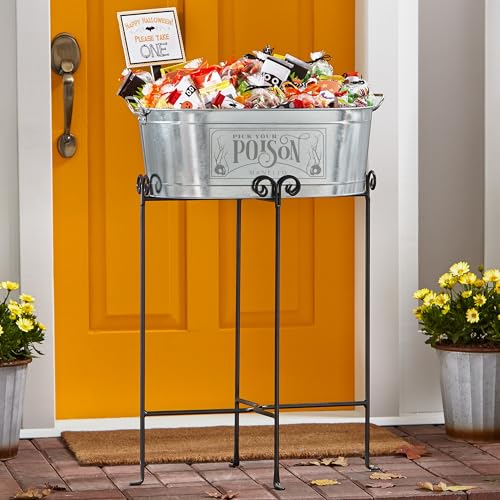 Let's Make Memories Personalized Halloween Beverage Tub with Stand - 5.5 Gallons Galvanized Metal Drink Cooler - Pick Your Poison