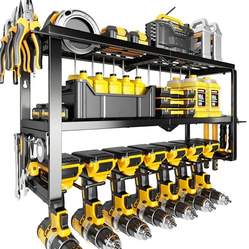 Heavy Duty 3-Tier Power Tool Organizer Wall Mount with 7 Drill Holders