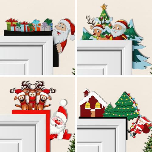 ZoCenKj 2025 Christmas Door Topper – Wooden Santa & Penguin Sign (Variant #a) Front Door