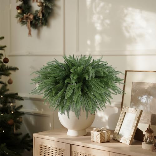 DR.DUDU 18-inch Norfolk Pine Stems - 16 Pack Artificial Holiday Greenery for Christmas Decor