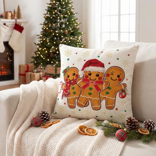 AVOIN colorlife Christmas Gingerbread Man 18x18 Inch White Pillow Cover - Holiday Decor