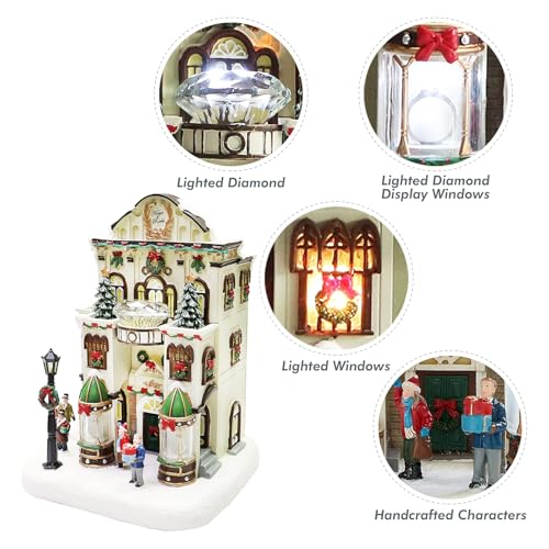 11" Lighted Christmas Village Jewelry Shop - Hand-Painted Polyresin with Music