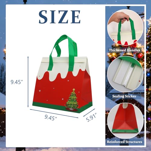 12Pcs Christmas Insulated Lunch Bags - Disposable Cooler Bags with Santa Holiday Design, 9.45 x 9.45 x 5.91 in, Red/Green/White