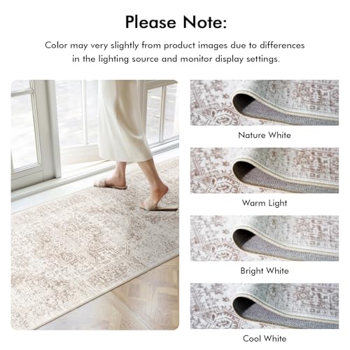 2x5 Washable Runner Rug, Vintage Medallion Kitchen Hallway Rug, Non-Slip