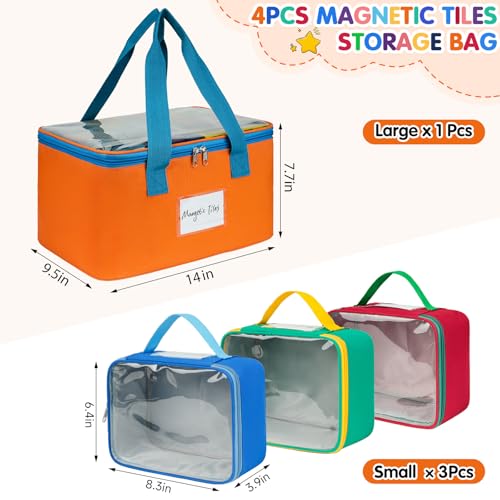 4-Pack Magnetic Tiles Storage Bags with Label Pockets & Mesh Organizer