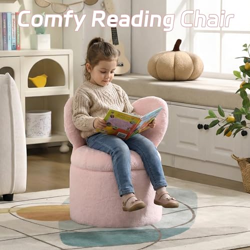 Plush Butterfly Toddler Chair with Storage - Pink Kids Reading Ottoman