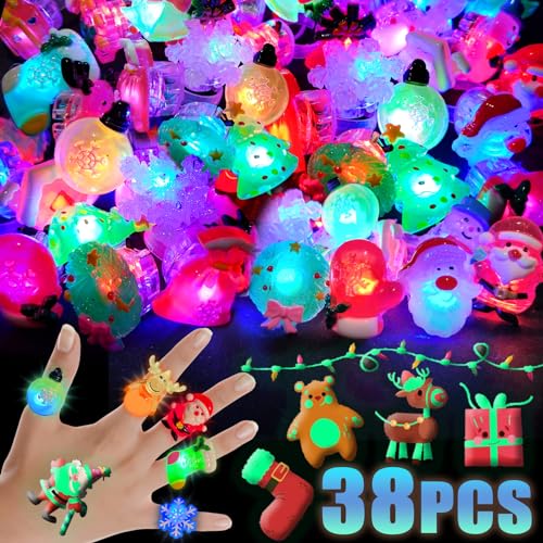 3D Christmas Light Up Rings - Kids Party Favors & Holiday Gifts