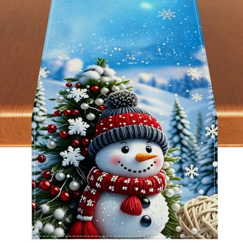 Rvsticty Snowman Christmas Table Runner 13x72 Inches Holiday Home Decor