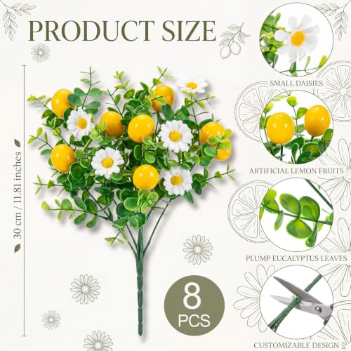 8 Pcs Artificial Lemon Bouquet - Vibrant Faux Fruit Decor