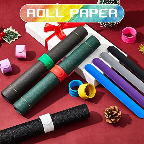Silicone Wrapping Paper Roll Holder Clips Snap Bands 12 Pack Multi Colors