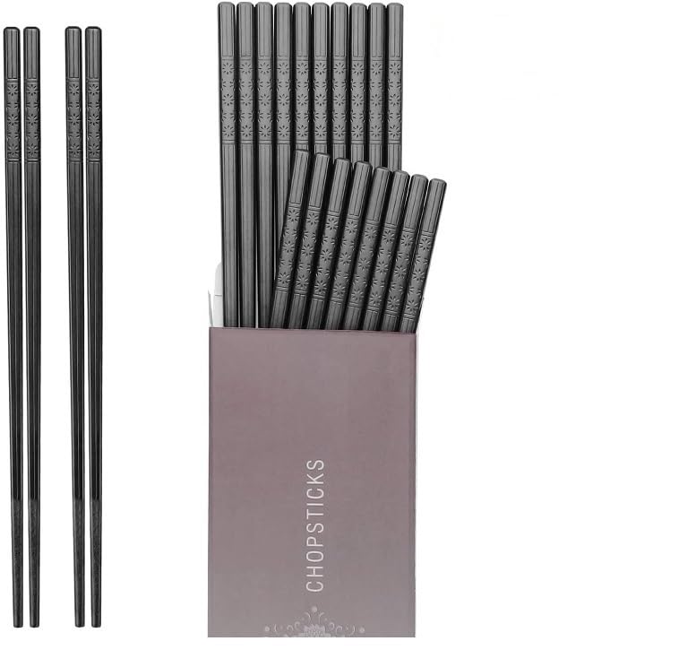 Reusable Fiberglass Chopsticks 10 Pairs - Dishwasher Safe Non-Slip, 9.5 Inch
