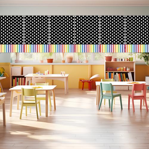 6 Pcs Classroom Window Valance Curtains, 36 x 24 Inch Polka Dot and Stripe