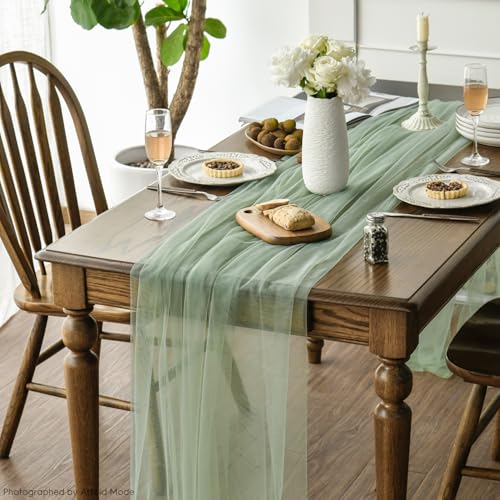 Artoid Mode 59 x 120 Inch 3pc Sage Green Gauze Table Runner – Seasonal Decor
