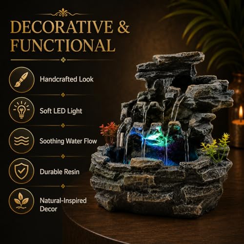 9-Inch Indoor Tabletop Water Fountain with LED Light, Zen Waterfall Decor
