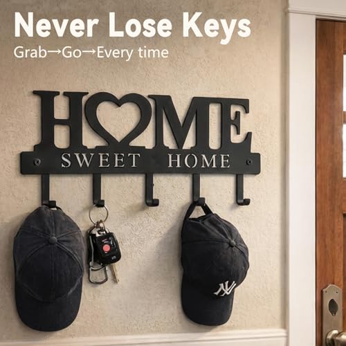 Metal Wall Key Holder with 5 Hooks - Decorative Entryway Organizer