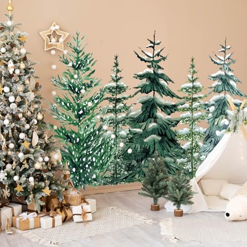 JarThenaAMCS Snowy Forest Winter Christmas Wall Stickers 6 Sheets 11.8 x 35.4 in Peel & Stick Mural