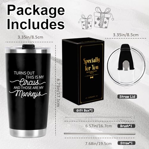 CUPLOOV 20 oz Black Funny Tumbler – Crap Turns Out This Is My Circus – Travel Mug Gift for Dad Grandpa Boss