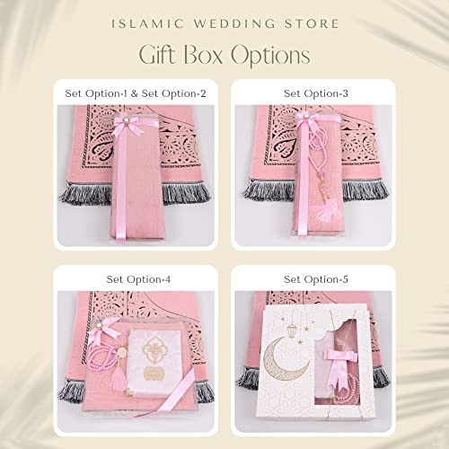Personalized Prayer Rug and Quran Gift Set with Prayer Beads