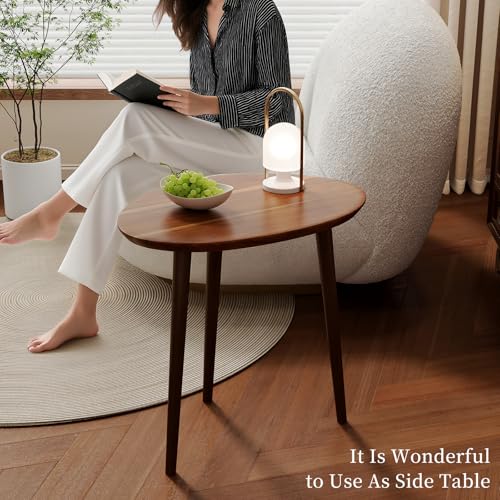 Small Oval Coffee Tables Set - Walnut Mid-Century Modern Nesting Tables