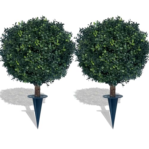 27-Inch Artificial Boxwood Ball Bush with Spike, UV-Resistant 2-Pack