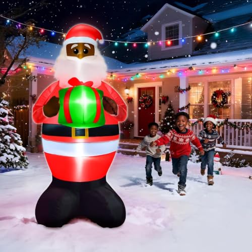 TURNMEON 6Ft Black Santa Claus Inflatable Christmas Decorations Outdoor