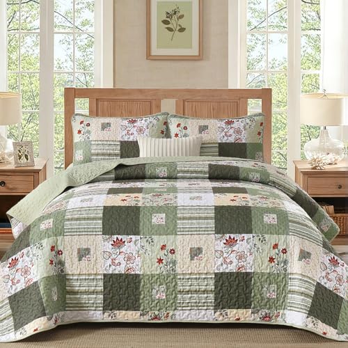 Anibedding Floral Patchwork Quilt Set - 3 Piece Lightweight King Bedspread