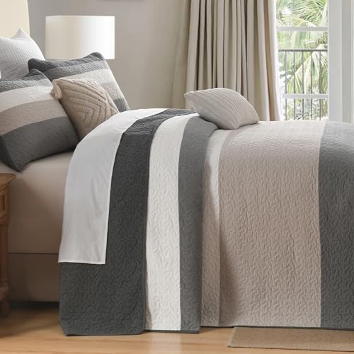 Oversized 120x120 Cotton Bedspread Set with Striped Pattern - 3pcs