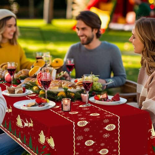 Childom 3-Pack Christmas Tablecloths 54x108 Inches Red Reindeer Snowflake