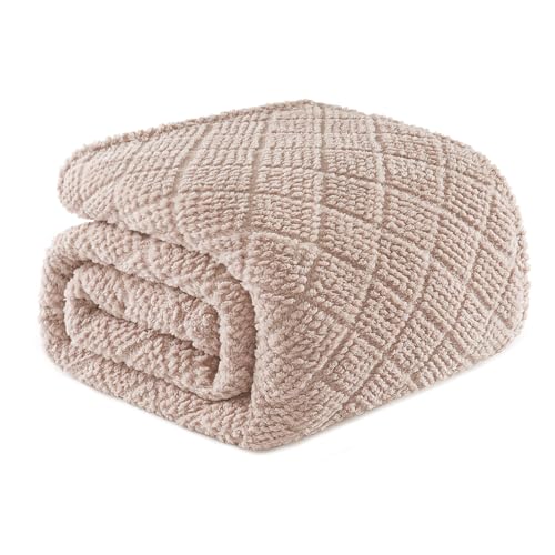 Queen Size Fleece Blanket, Lightweight Jacquard Waffle Design, 90x90 Inch