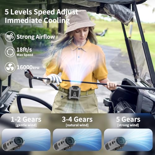 10000mAh Portable Waist Clip Fan Rechargeable Personal Fan with Flashlight