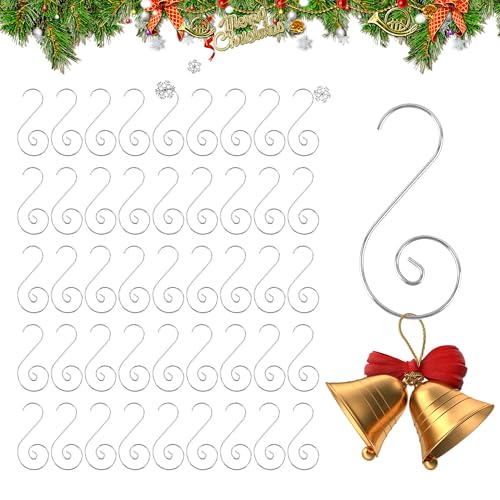 Chffcuh 200 Silver Christmas Ornament Hooks - Metal Tree Hangers for Holiday Decorations