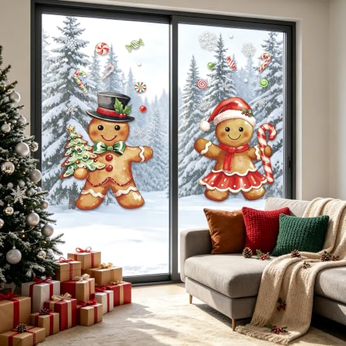 PAIVSUN Xmas Gingerbread Man Window Clings - Extra Large Brown 2pcs for Holiday Decor