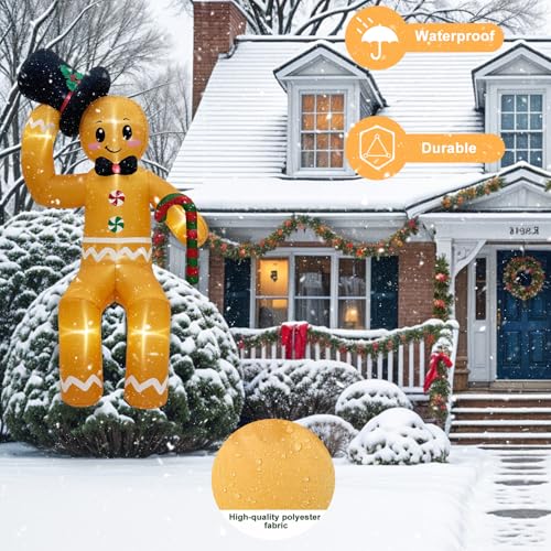AerWo 10ft Sitting Gingerbread Christmas Inflatable Decoration - Gingerbread Man