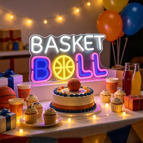Basketball LED Neon Sign - Sports Theme Wall Decor for Game Rooms & Bedrooms