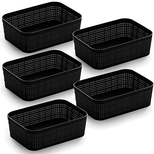 Woven Plastic Storage Baskets XS Black 5-Pack