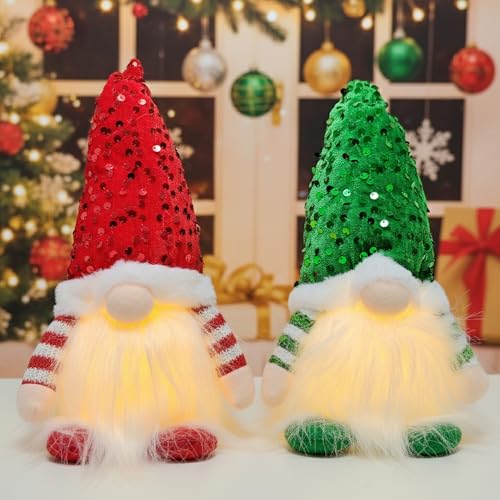 12-Inch Light-Up Handmade Gnome Couple Plush Tabletop Decoration