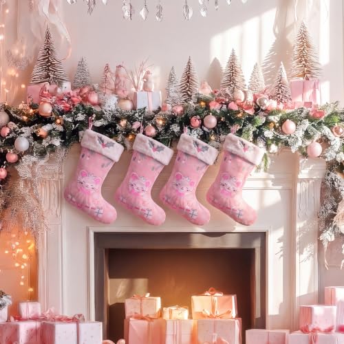 Pink Princess Christmas Stocking with Ballerina Mouse - 18 Inch Holiday Decor