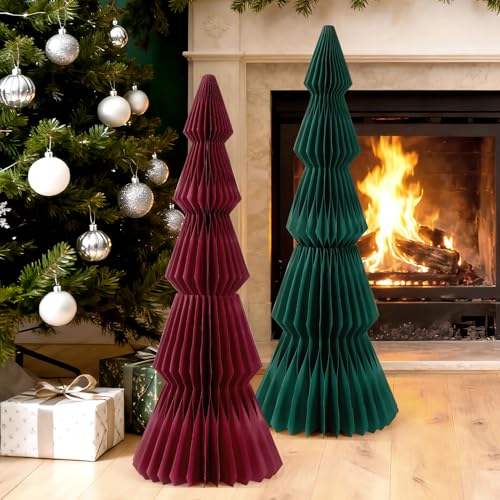 PAPER JAZZ 20in Large Honeycomb Christmas Tree – Green & Red Folding 3D Centerpiece