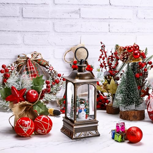 Musical Lighted Christmas Snow Globe Lantern with Timer & Snowman