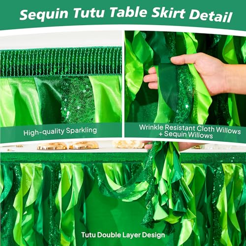 9ft Green Sequin Curly Willow Table Skirt for Tropical Party Decor