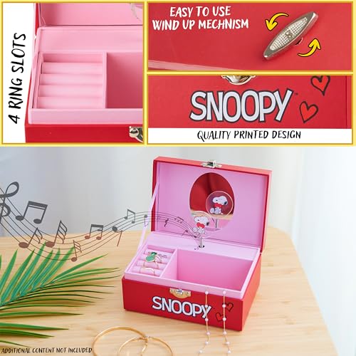 Snoopy Musical Jewelry Box for Girls with Ring Storage and Compartments