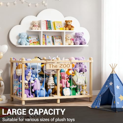 Wooden Stuffed Animal Storage Zoo - Large Capacity Toy Organizer for Kids