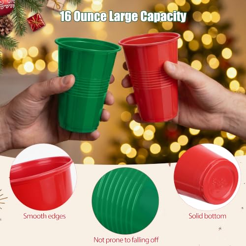 Kochorie 50 Pack Red & Green 16 Oz Disposable Plastic Cups for Christmas Parties