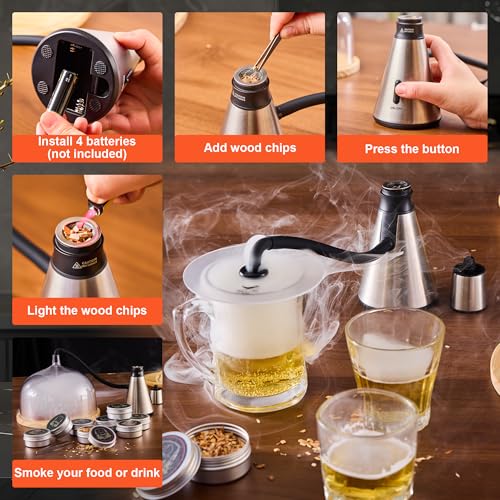 Elegant Cocktail Smoker Kit with 8 Wood Flavors, Silver Dome - Indoor/Outdoor Infuser
