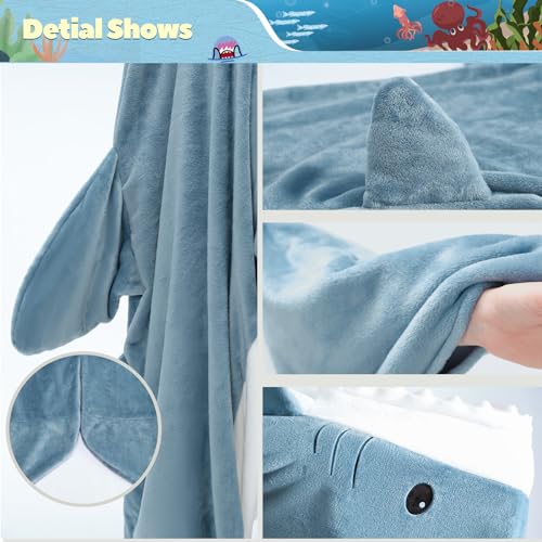 Soft Shark Wearable Blanket Hoodie - Cozy Flannel Shark Sleeping Bag